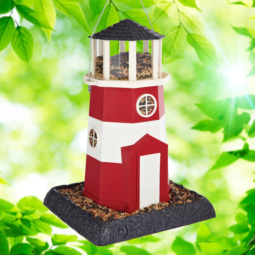 Red & White Lighthouse Hopper Bird Feeder, 8 lb. Capacity G151324