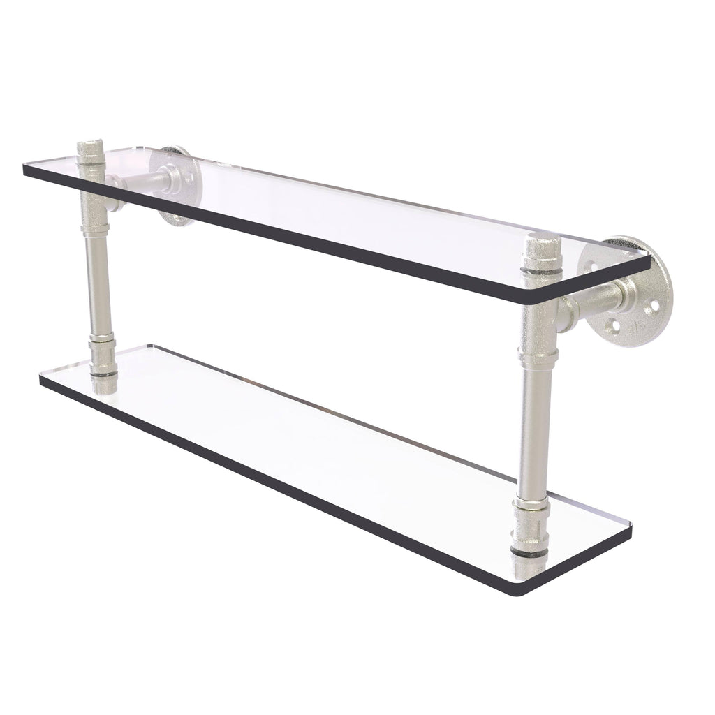 22 inch Double Glass Shelf Satin Nickel Q635930