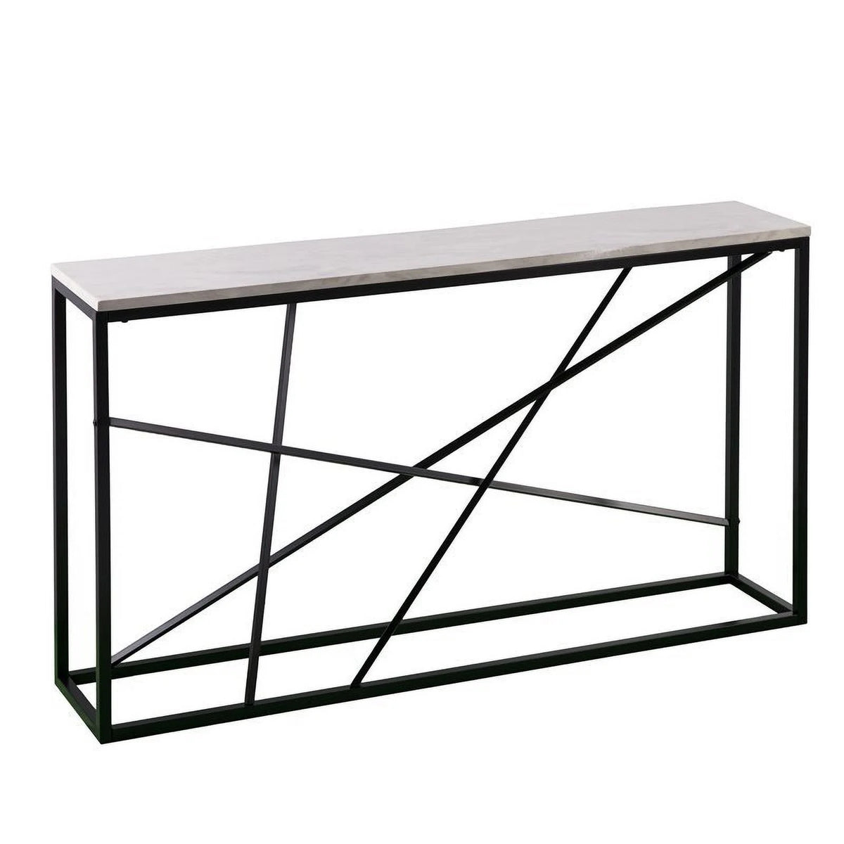 Faux Marble Skinny Console Table in Matte Black E59947
