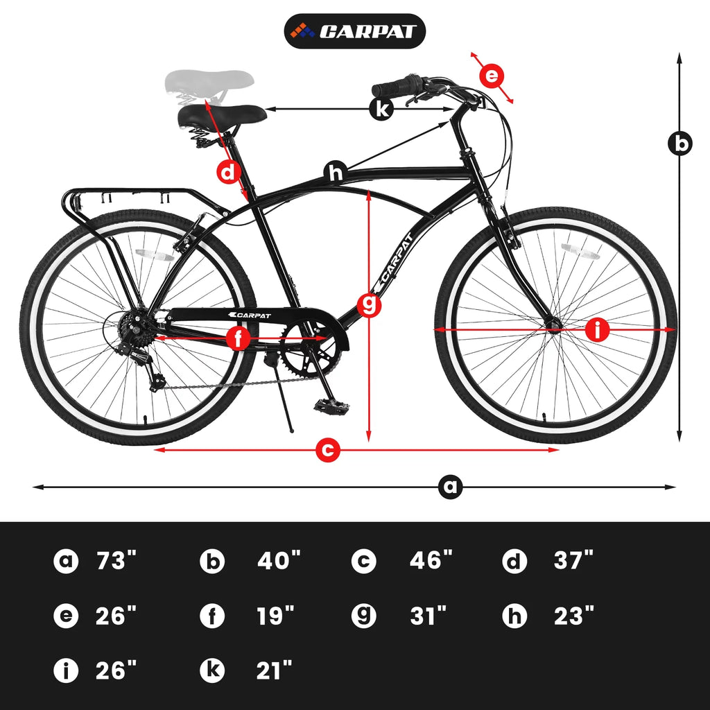 26 inch 7 Speed Black Cruiser Bike T39101