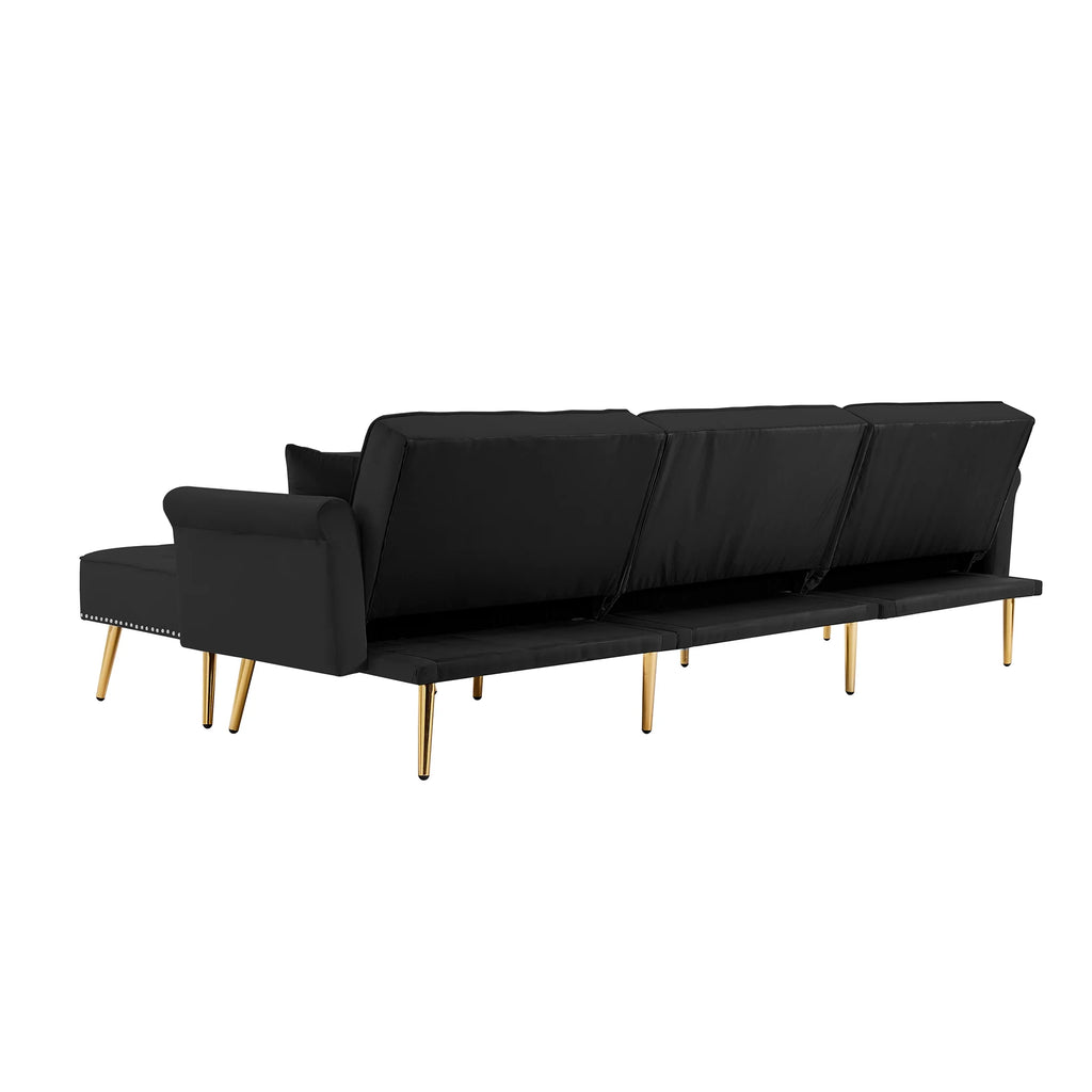 Velvet L Shaped Reversible Sectional Couch with Ottoman Q489