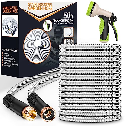 50 ft Stainless Steel Garden Hose with 10 Function Nozzle B5923