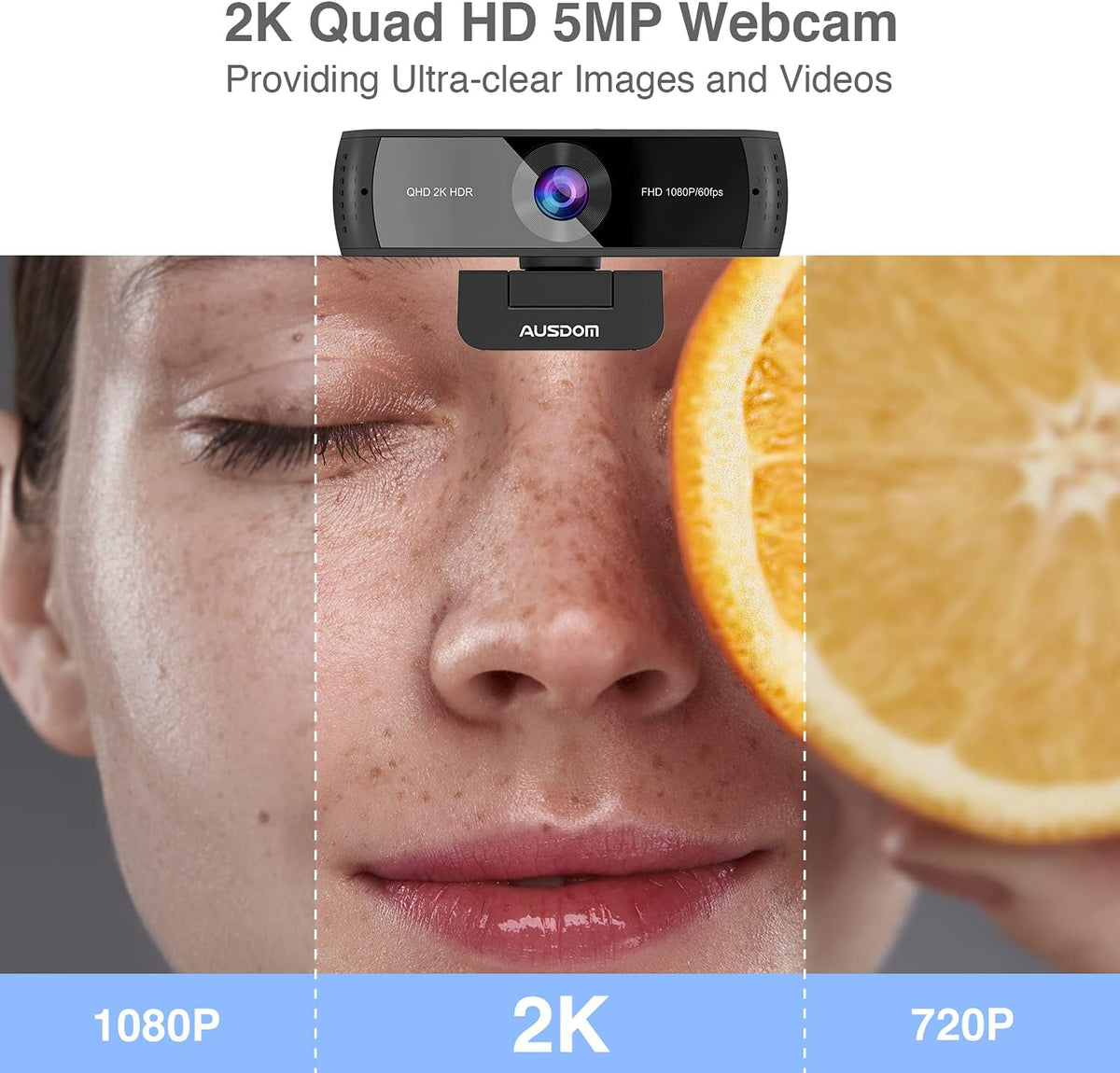 2K QHD AutoFocus Webcam, 1080P 60FPS Zoomable Streaming Web Camera, HDR, Dual Noise Cancelling Microphones, Cover Slide & Tripod, Pack of 2 O44242
