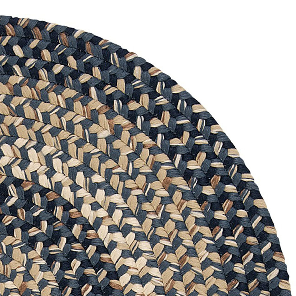 6' x 9' Navy Blue Beige Oval Area Rug D308459