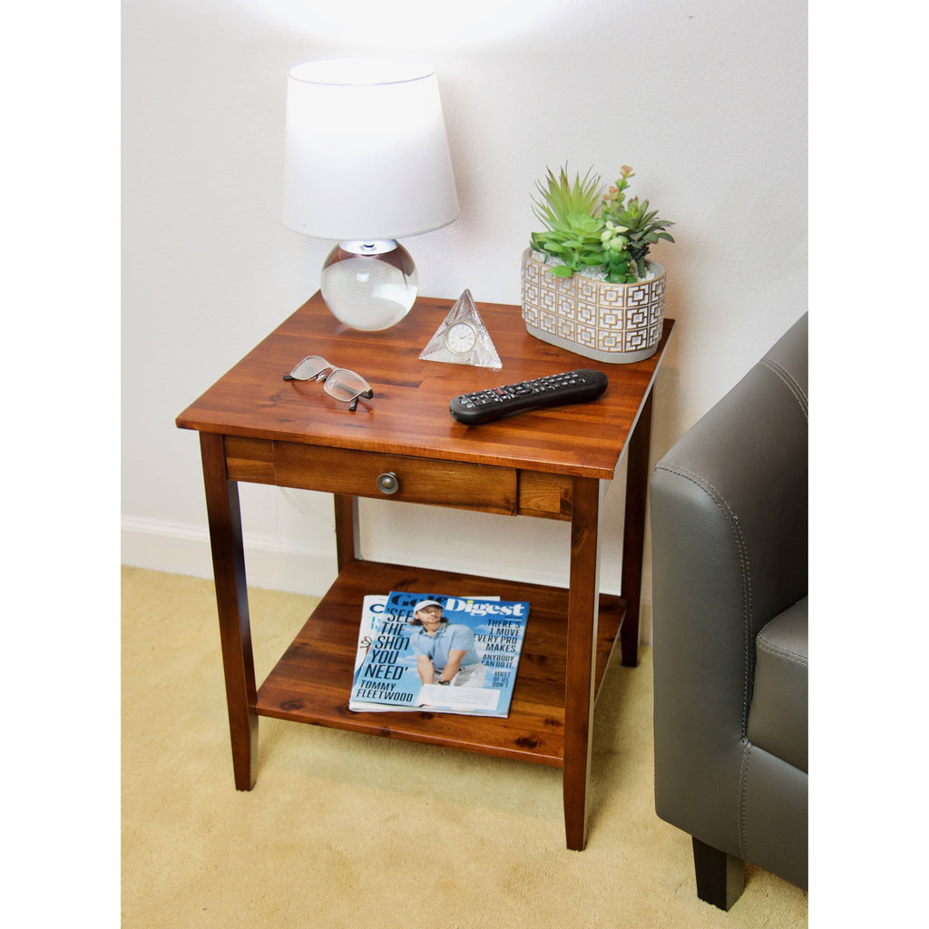 Solid Acacia 1-Drawer End Table - Mahogany O572535