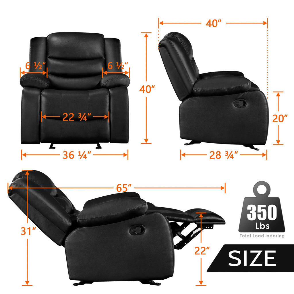 Oversized Faux Leather Manual Rocker Recliner Chair, Black W30626