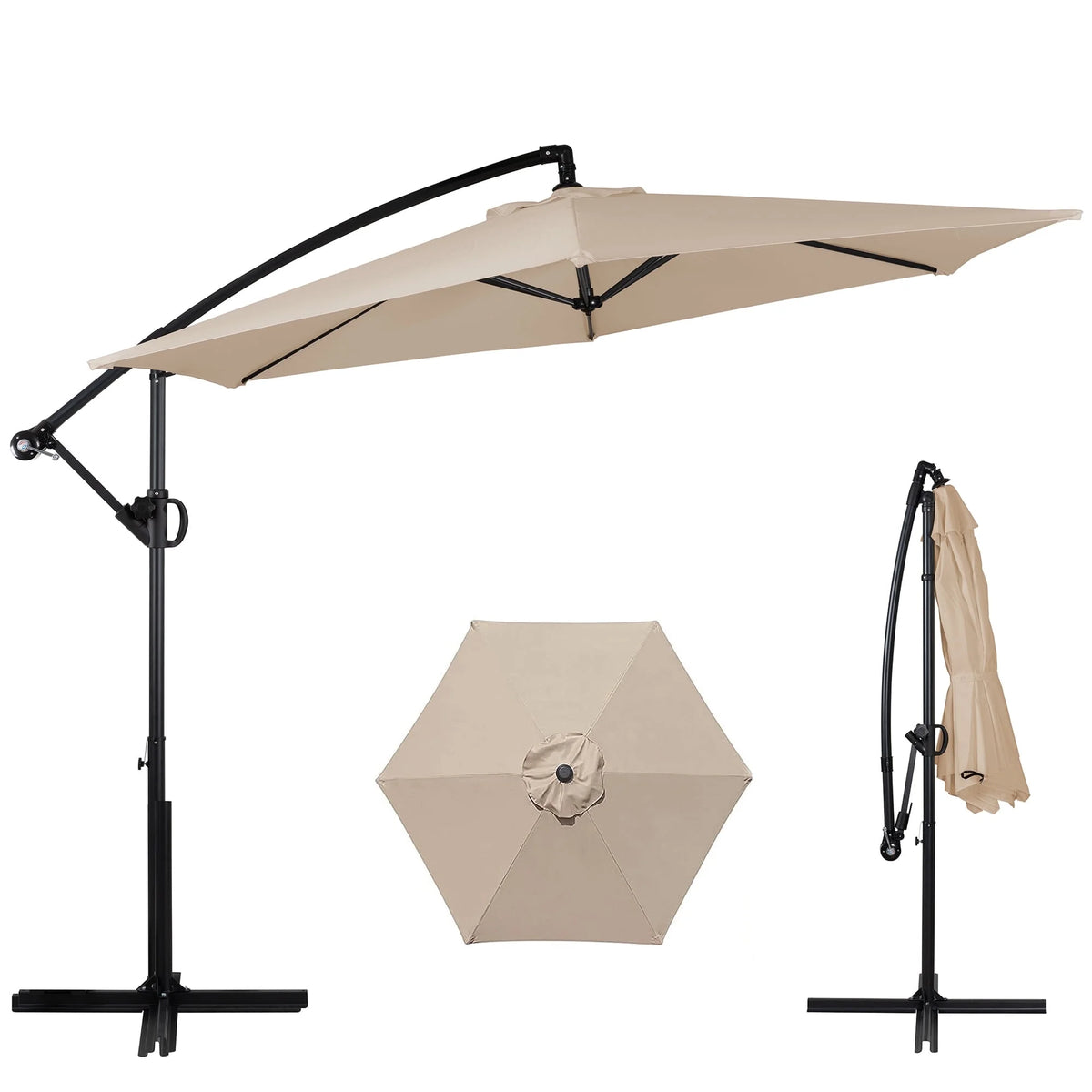 Dark Gray Offset Cantilever Umbrella with Cross Base Y860109