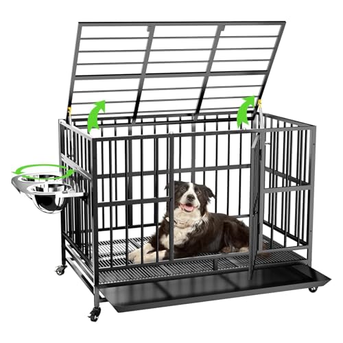 48" Heavy-Duty Dog Crate with Wheels, Dual Bowls N9046