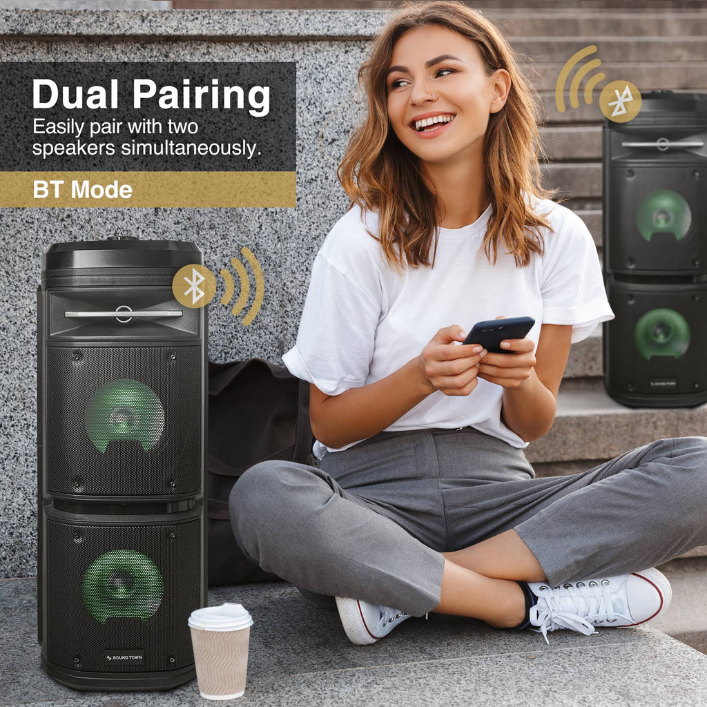 Dual 6.5” Portable PA Speaker with Built-in Rechargeable Battery, Bluetooth, USB, LED R650