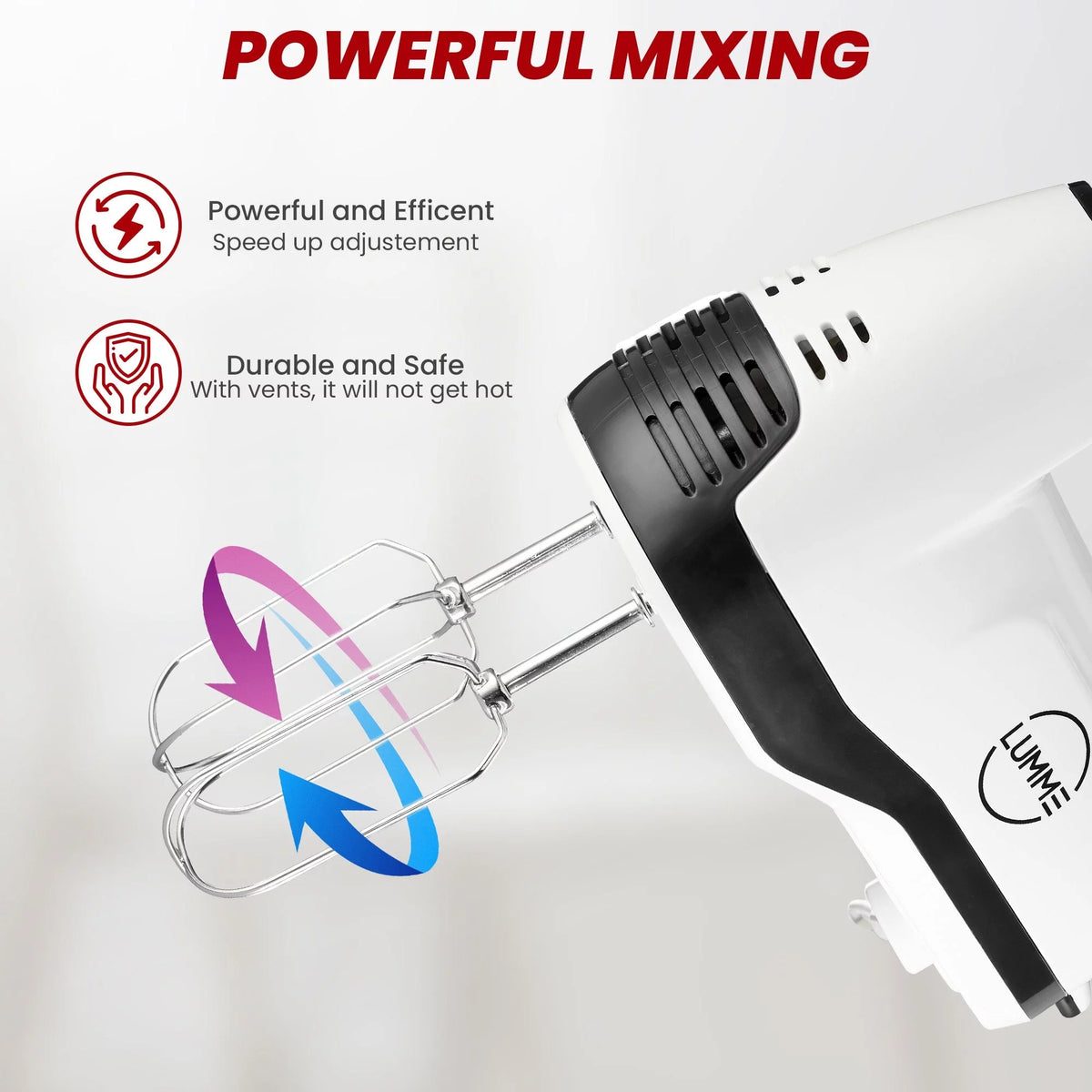 Grey Electric Hand Mixer with 5 Speeds, 2 Beaters, 2 Dough Hooks, Storage Case Q957380
