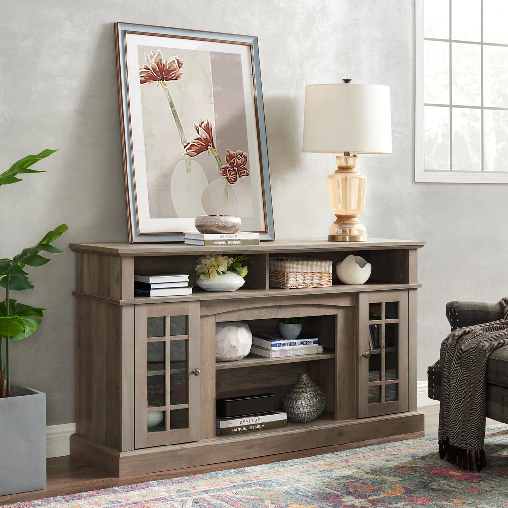 Gray Wash TV Stand with Storage and Cabinet J52062