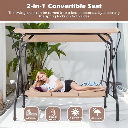 Green Patio Swing with Canopy 3 Seat with Stand B4291