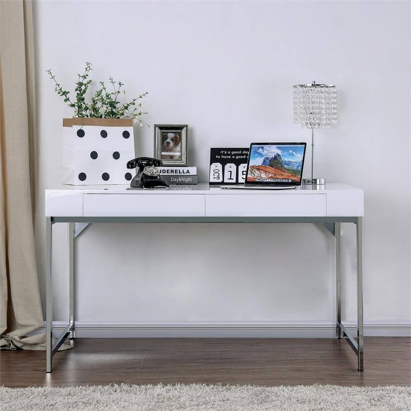 White Wood 2 Drawer Writing Desk with USB J9482