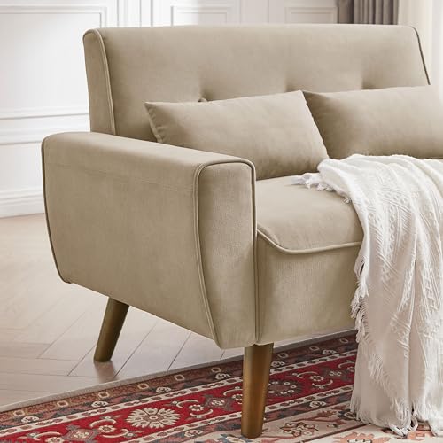 Green Small Loveseat Sofa with Wood Legs Y1389