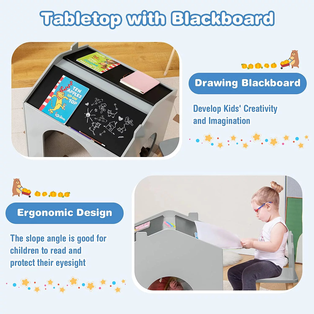 Kids Wood Table and Chair Set with Blackboard S355
