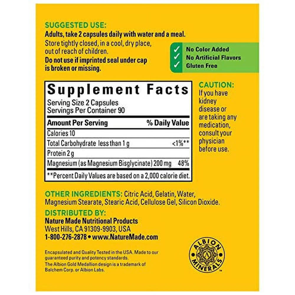 Magnesium Glycinate 200 mg, 180 Capsules F409018
