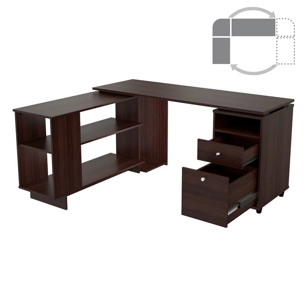 Espresso Reversible Computer Desk & Bookcase Set Q9320