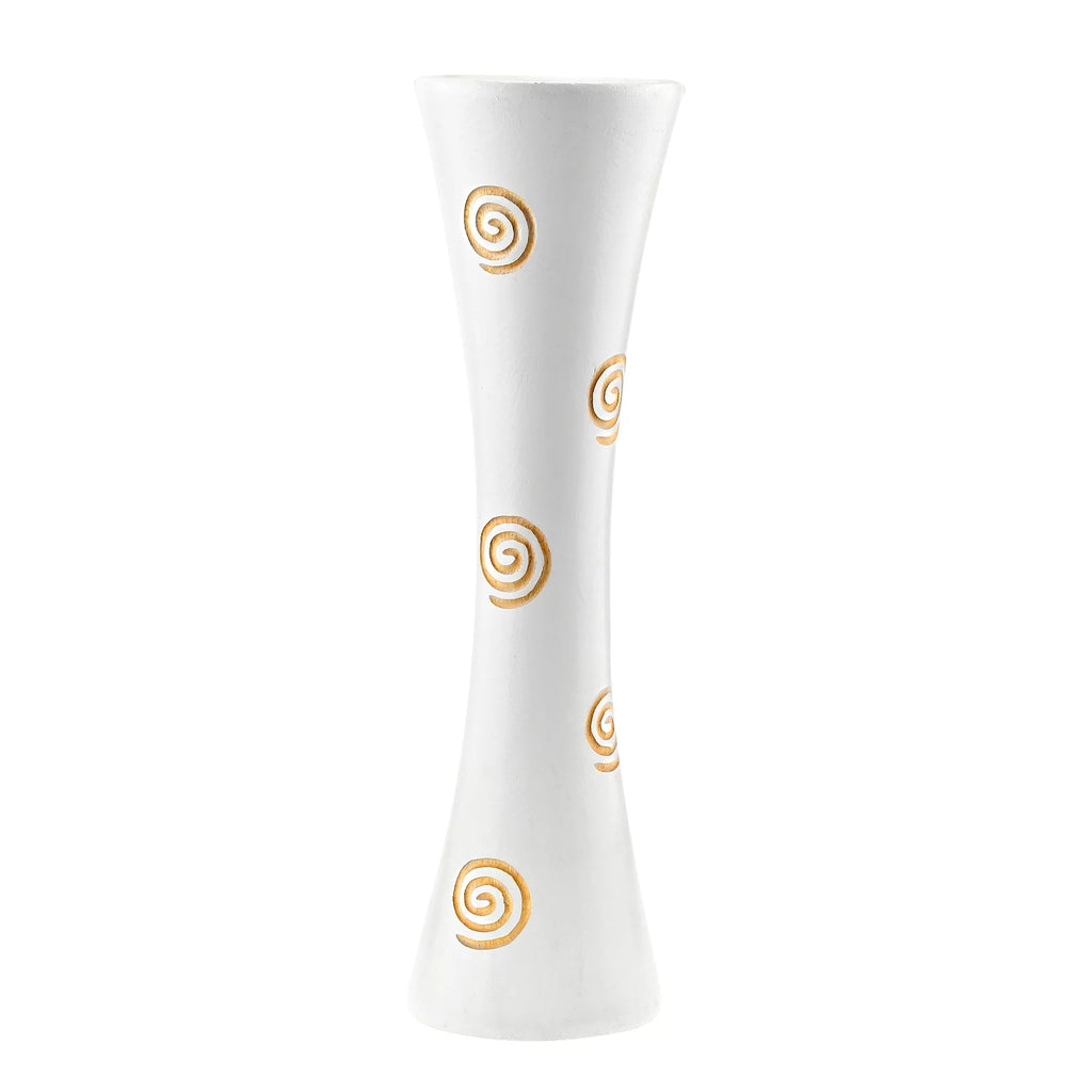 White Carved Spiral Mango Wood Flower Vase L433