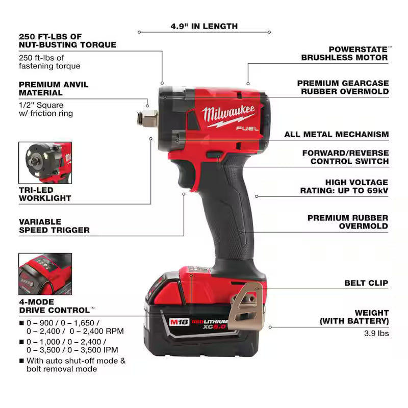 18V Lithium-Ion Brushless Cordless 1/2 in. Compact Impact Wrench Kit U786