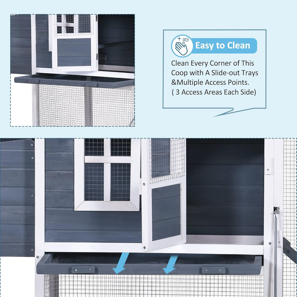 Chicken Coop Hen House Poultry Cage Wooden Rabbit Hutch Small Animal House with Nesting Boxes, 2 Run Play Area, Ramps, Waterproof Roof & Pull Out Tray N750