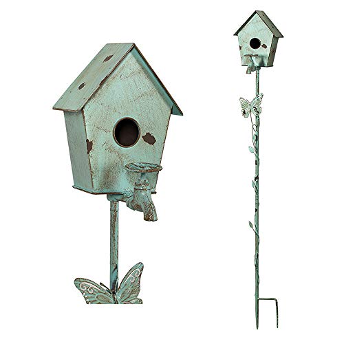 Distressed Metal Birdhouse Stake E8903