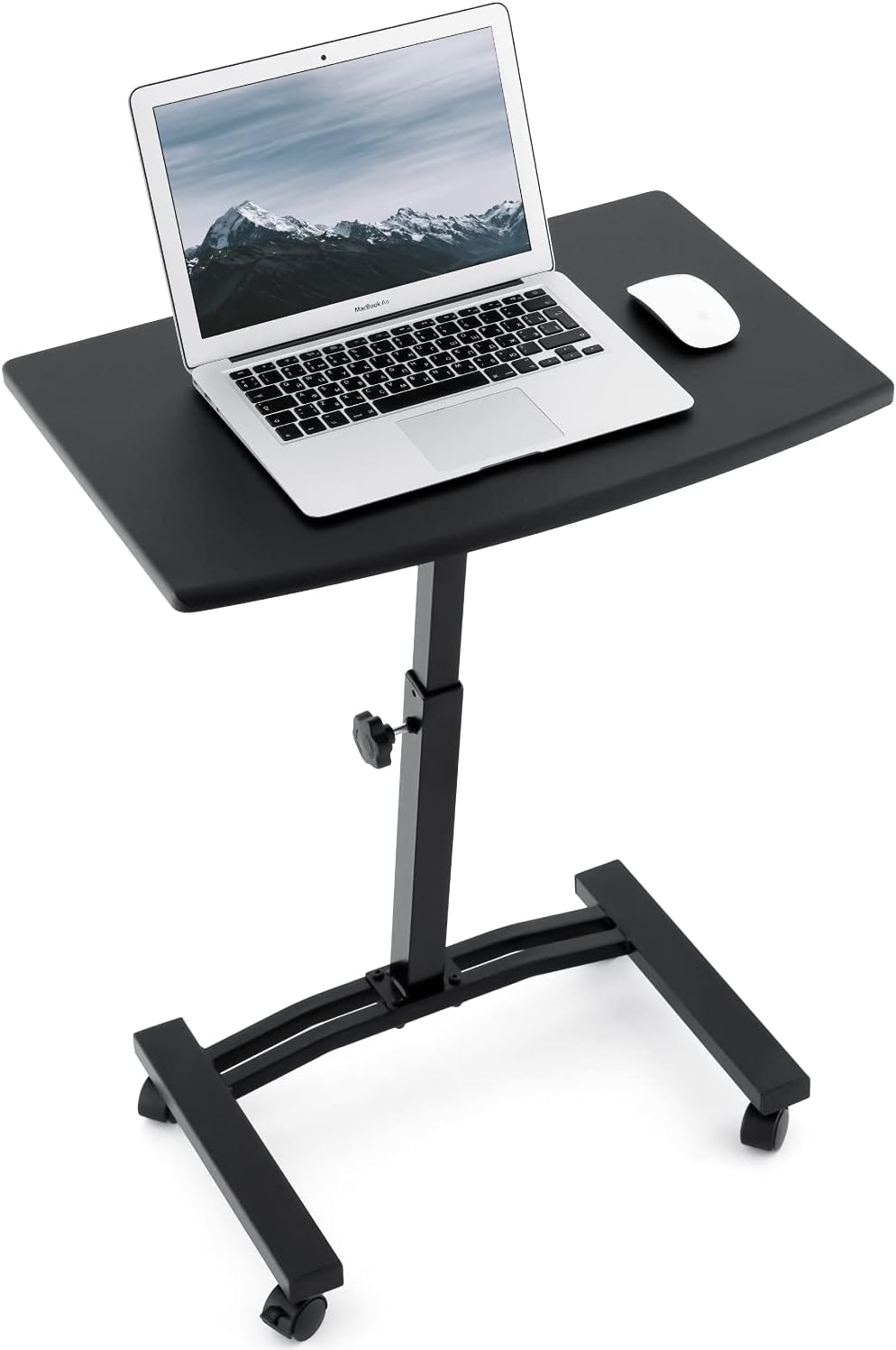 Portable Laptop Desk Cart with Height Adjustable Flat Top, Wheels and Stoppers, Brown H548