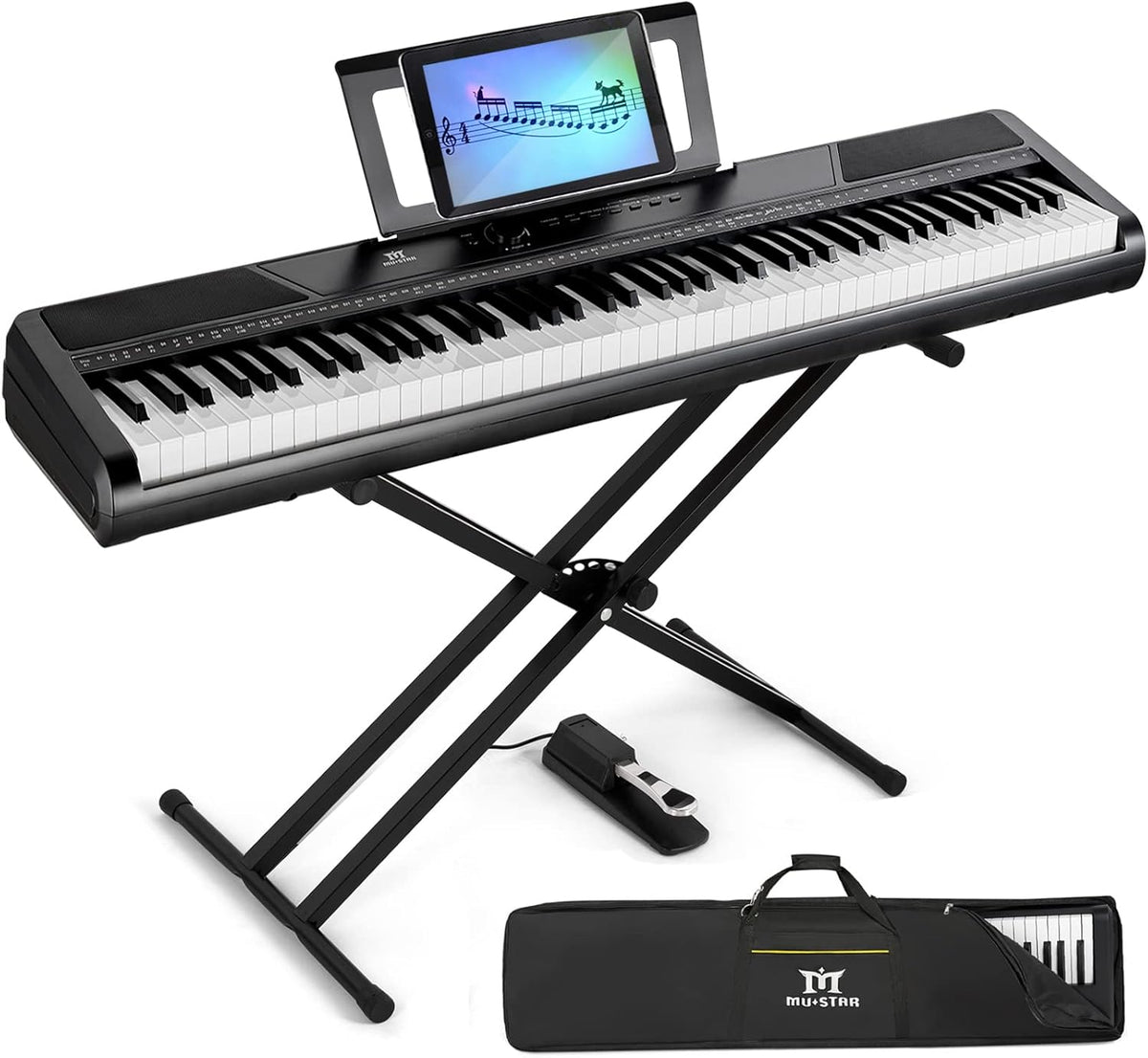 88 Weighted Keys Digital Piano with Stand, Semi Weighted Electric Piano, Black Y37265