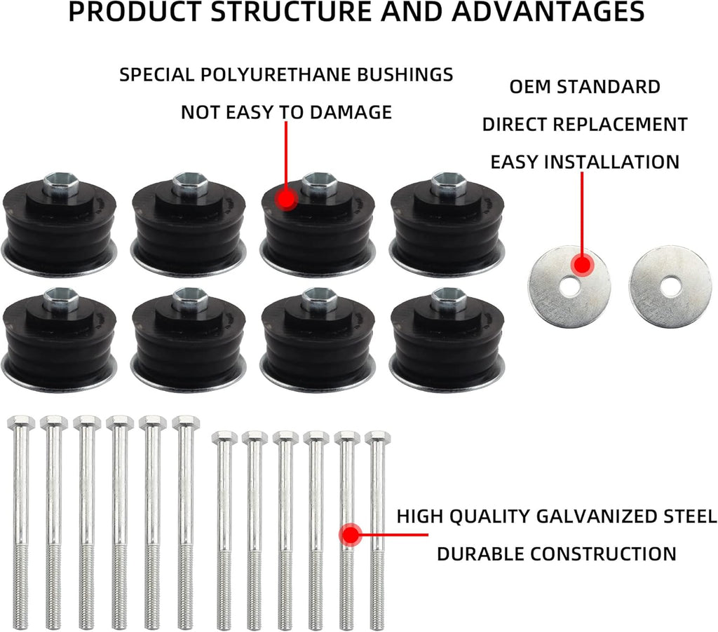 Body Mount Bushing Kit Compatible With 2008-2016 Ford F-250 F-350 2WD 4WD Super Duty H392506