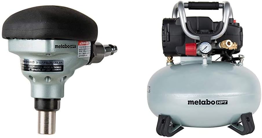 3-1/2" Palm Nailer with 1 gallon Quiet Air Compressor & Air Nailer Hose P3038