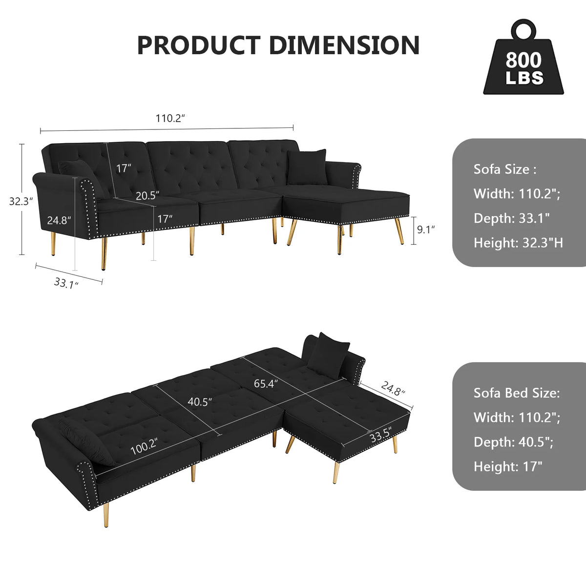 Velvet L Shaped Reversible Sectional Couch with Ottoman Q489