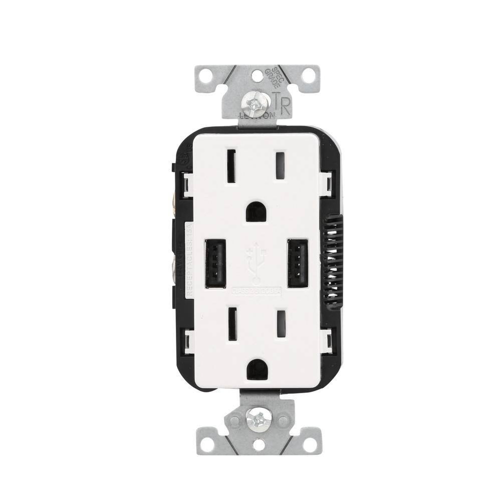 15 Amp Decora Combination Tamper Resistant Duplex Outlet and USB Charger, White (6-Pack) O10695