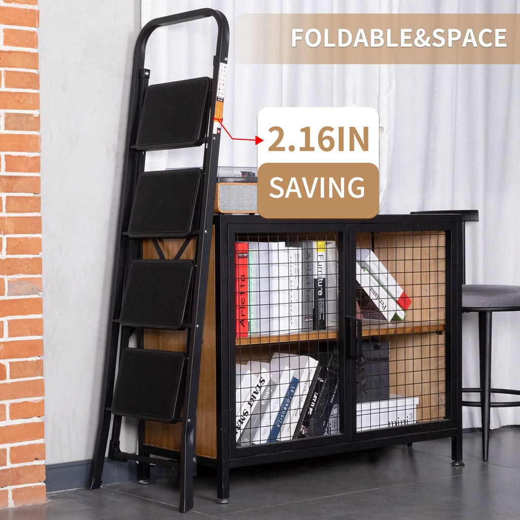 4 Step Folding Step Stool with Anti-Slip Pedal, 330lbs Capacity, Black L35253