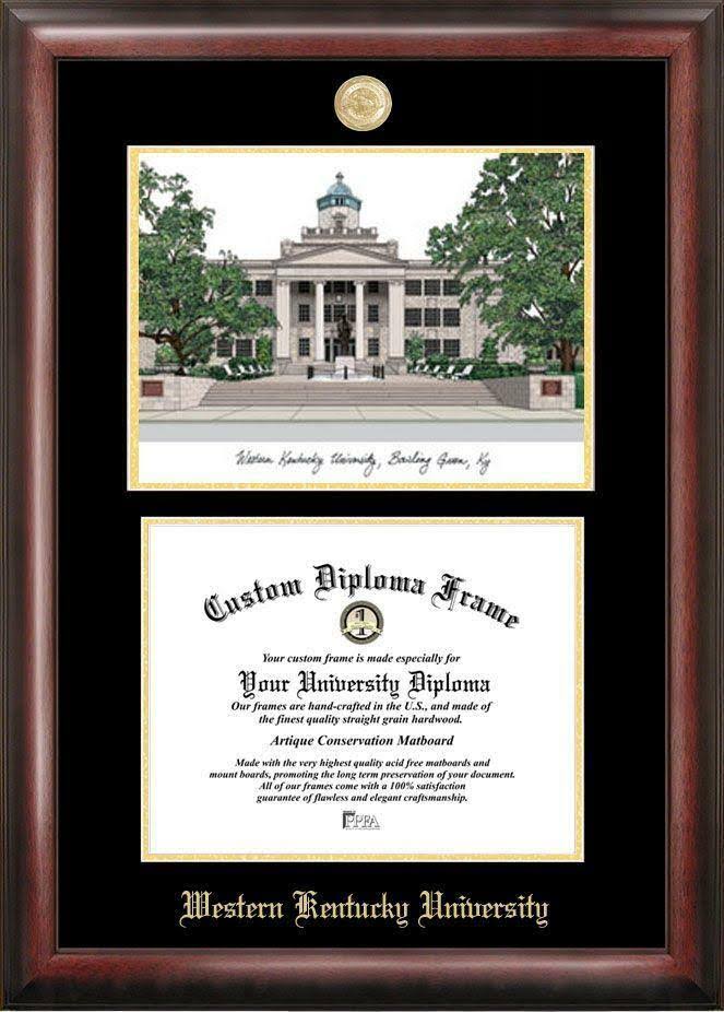 Gold Embossed Diploma Frame with Campus Images Lithograph R7357