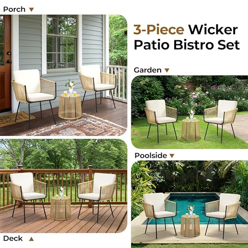 3 Piece PE Wicker Patio Bistro Set with Cushions Y9277