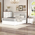 Full Size Platform Bed with Nightstand and Storage Chest, White and Walnut N21896