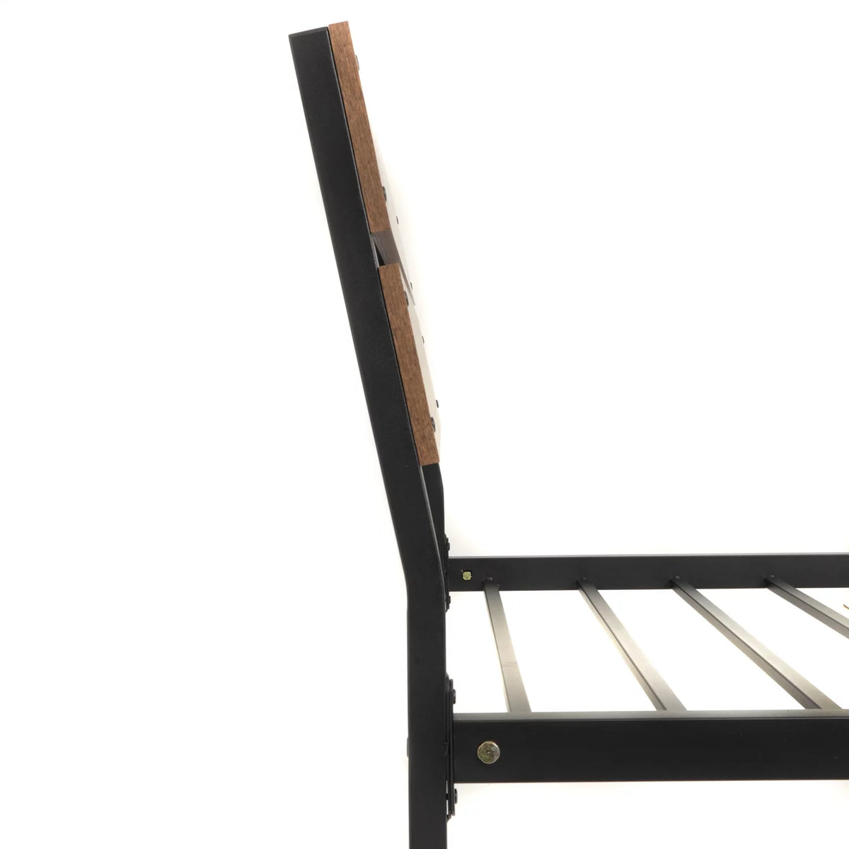 Twin Bed Frame with Black Metal Base and Rustic Barnwood Headboard and Footboard G3942
