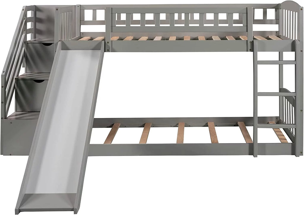 Wooden Bunk Bed with Slide and Guardrail T422785