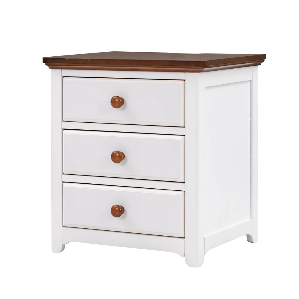 Full Size Platform Bed with Nightstand and Storage Chest, White and Walnut N21896