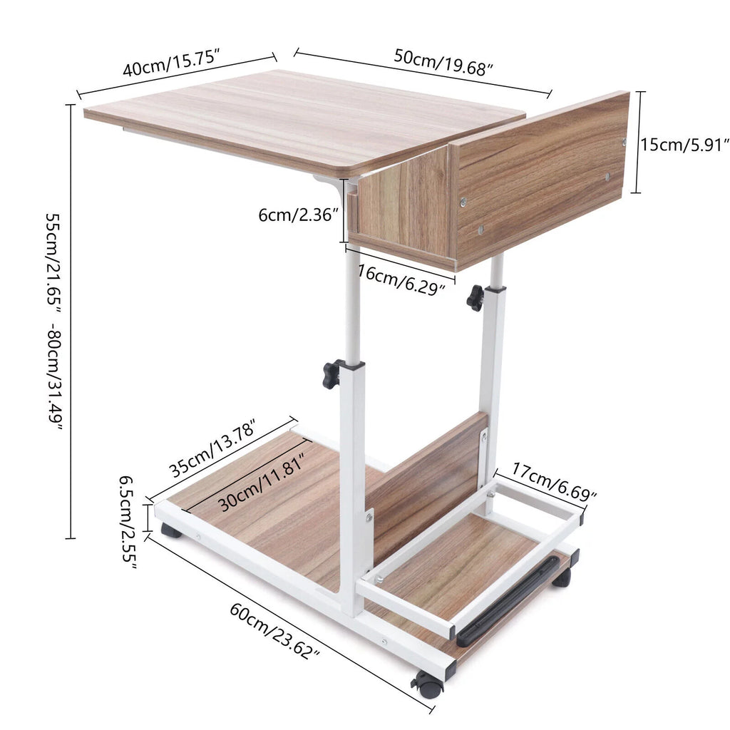 C Shaped Mobile Sofa Side Table with Wheels and Storage Shelves G458260
