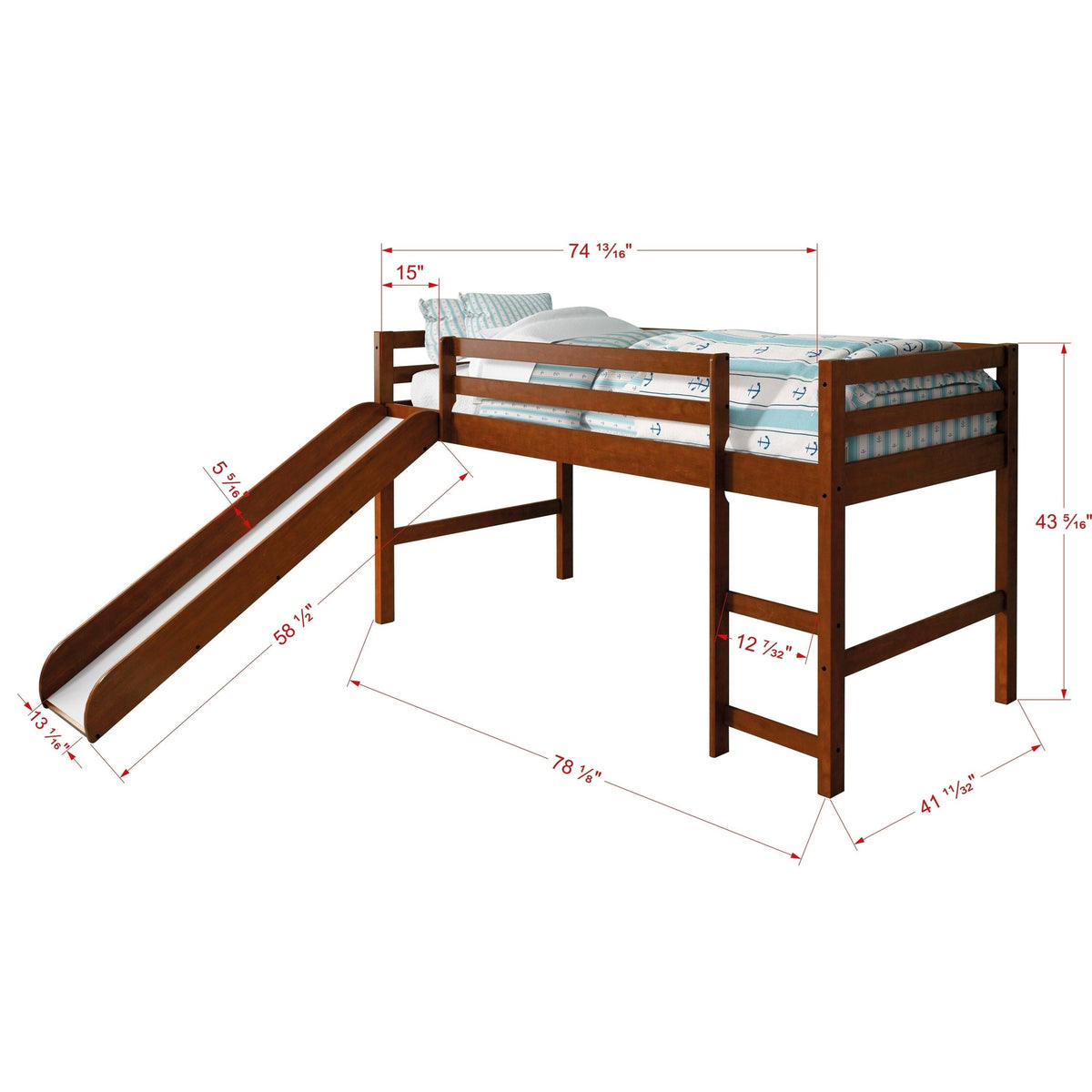 White Twin Loft Bed with Slide O49069