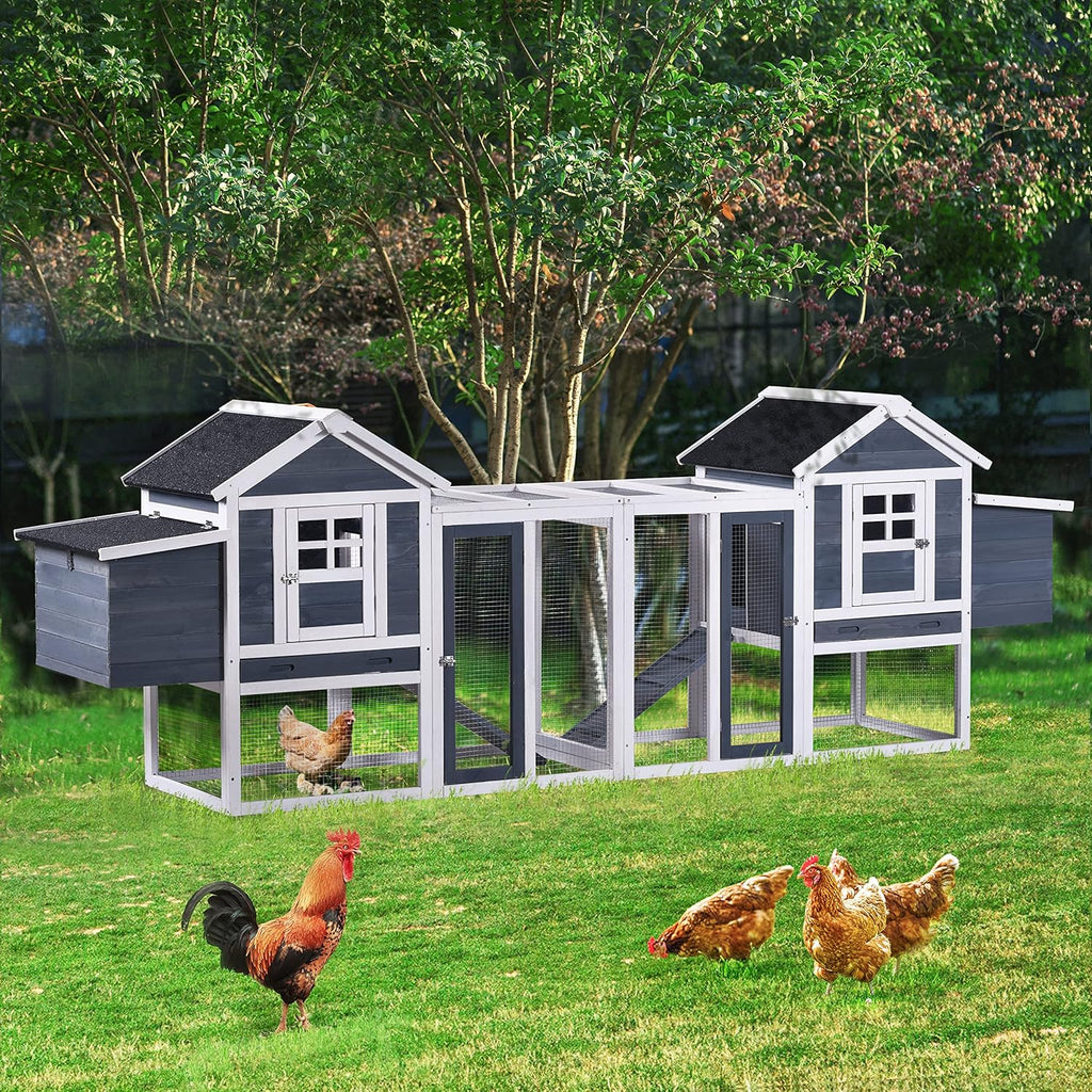 Chicken Coop Hen House Poultry Cage Wooden Rabbit Hutch Small Animal House with Nesting Boxes, 2 Run Play Area, Ramps, Waterproof Roof & Pull Out Tray N750