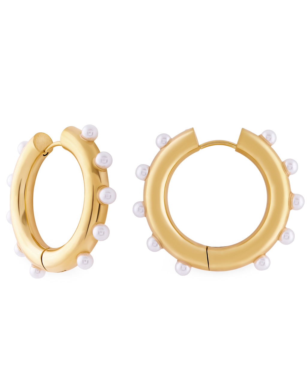 18K Gold Plated Stainless Steel Pearl Hoop Earrings A277