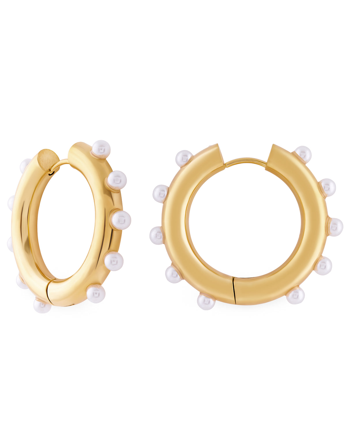 18K Gold Plated Stainless Steel Pearl Hoop Earrings A277