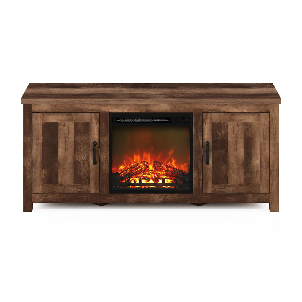 Farmhouse Barn Door Fireplace TV Stand with Storage Cabinet for TV up to 60 Inch, Rustic Brown C2838