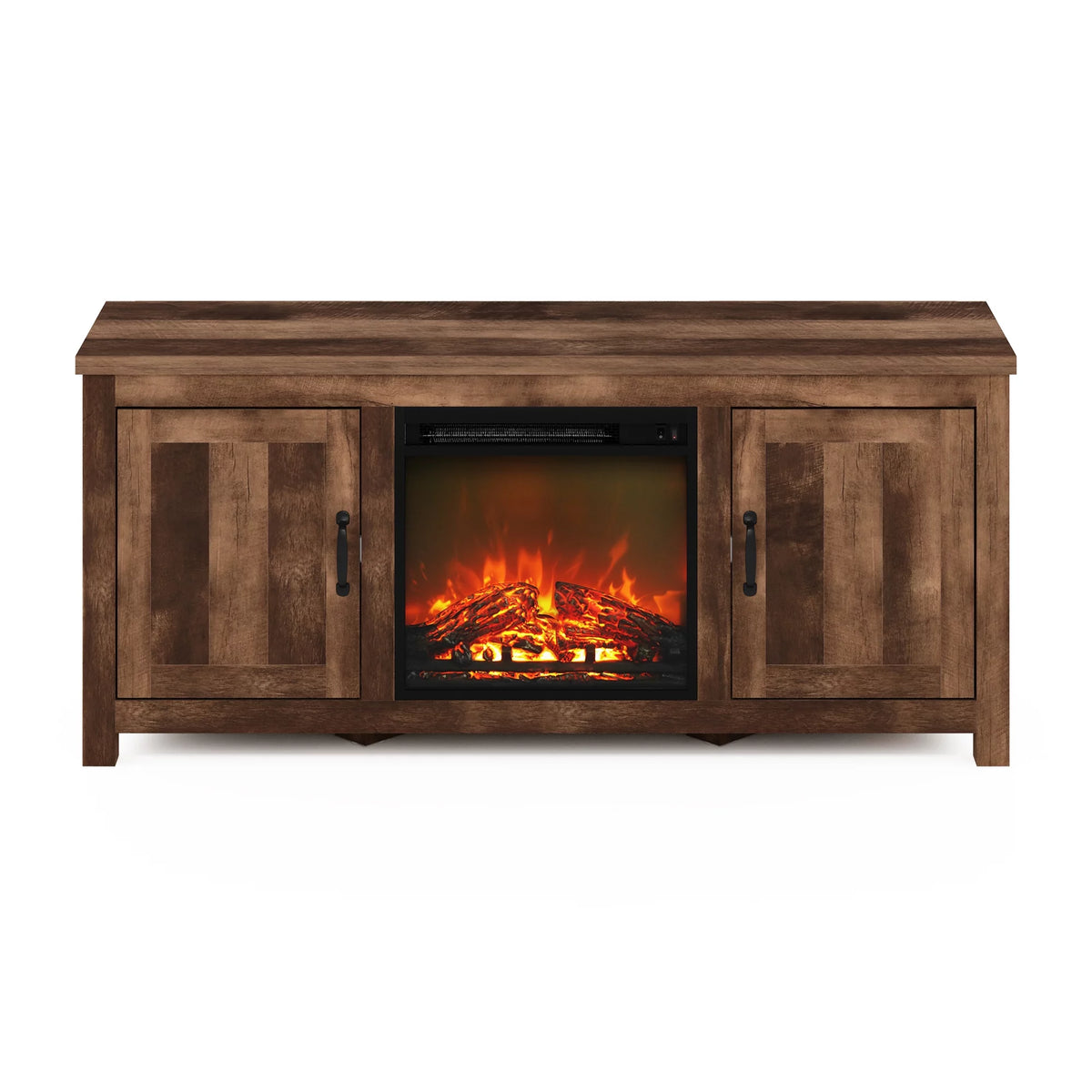 Farmhouse Barn Door Fireplace TV Stand with Storage Cabinet for TV up to 60 Inch, Rustic Brown C2838