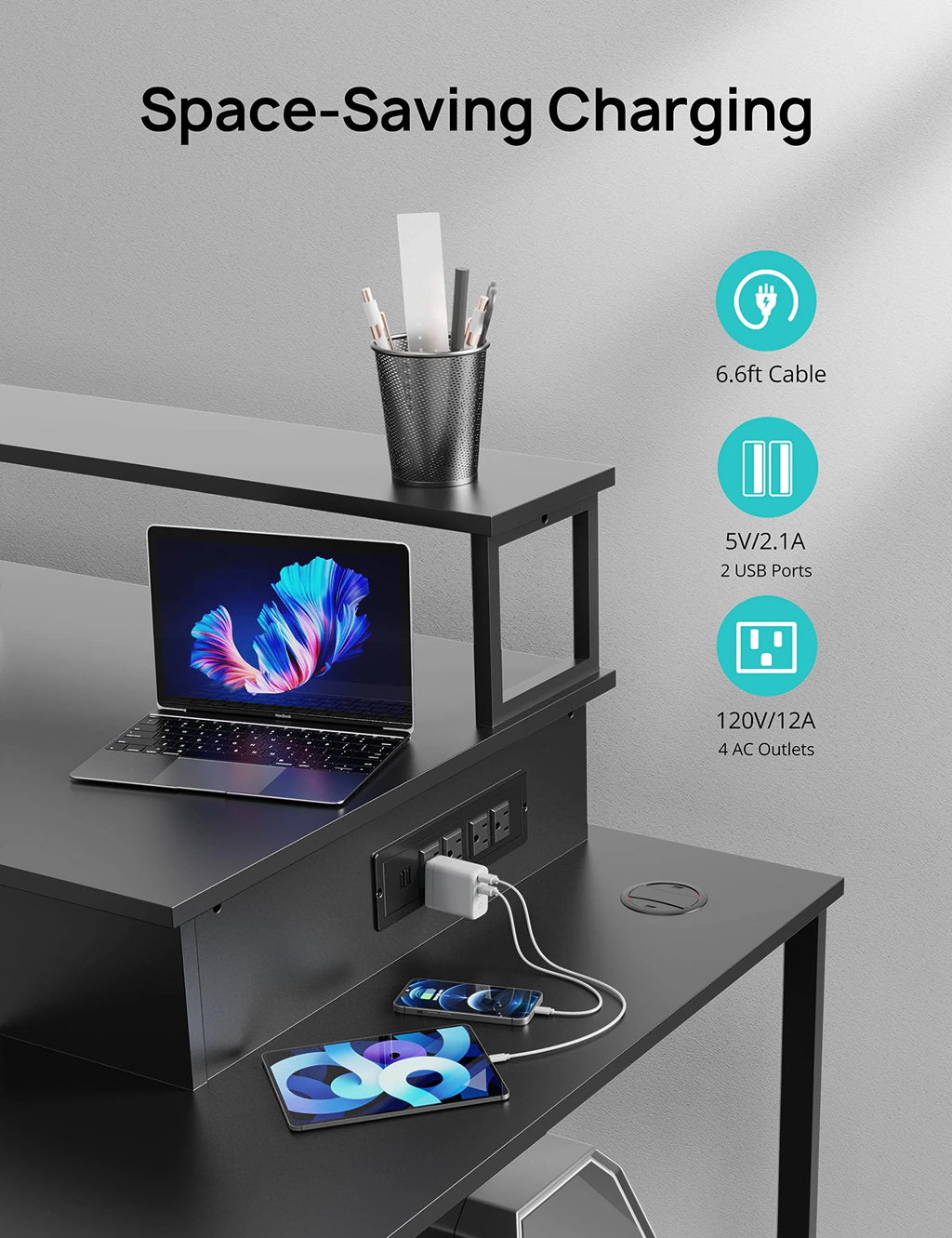 L-Shaped Computer Desk with File Drawer and Monitor Shelf B51348