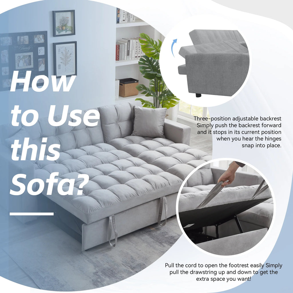 Queen Size L-Shaped Sleeper Sofa Bed with Storage Chaise N2646