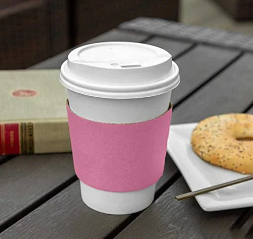 Pink Disposable Corrugated Cardboard Coffee Cup Sleeves, 500 Pack H404