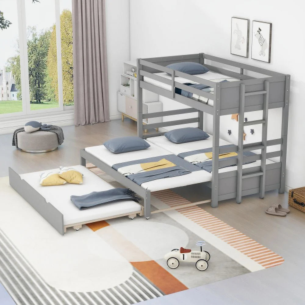 Twin over Pull-out Bunk Bed with Trundle Gray Y147777