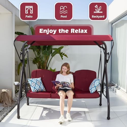 Green Patio Swing with Canopy 3 Seat with Stand B4291
